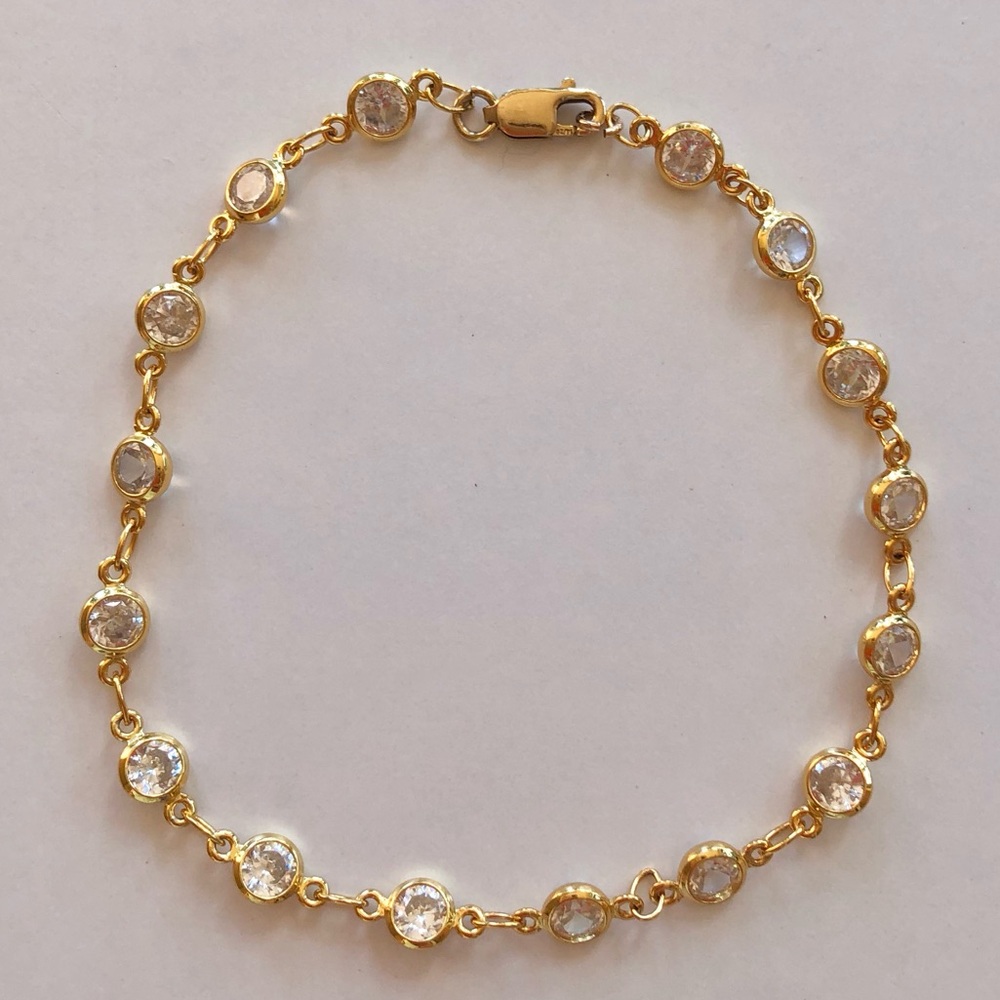🌹🍃New 14k Yellow-Gold Filled Sparkling Swarovski Crystal Tennis Link Bracelet🍃🌹